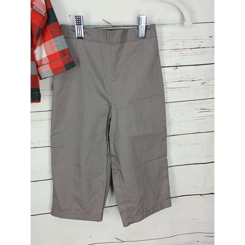 The Oaks Apparel Red‎ & Gray Plaid Shirt With Gray Pants Set 24 months NWT